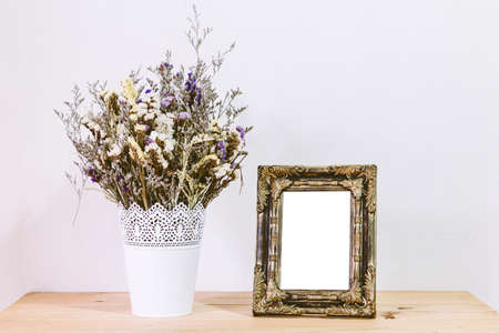 Dried flower on wooden tableの写真素材