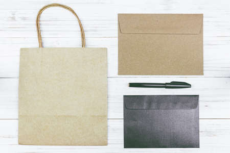 A envelope on wooden background