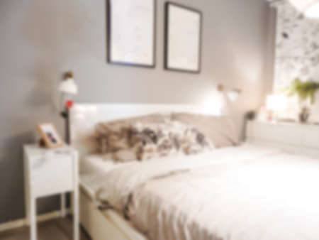 Abstract blur and defocused bedroom interior for backgroundの写真素材
