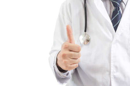 Doctor's hands with thumbs up isolated on white backgroundの写真素材