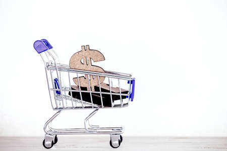 Supermarket cart with coin moneyの写真素材