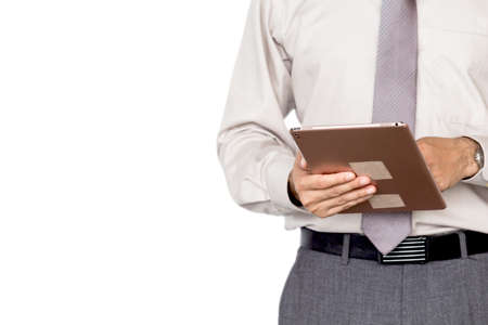 Businessman use tablet isolate white backgroundの写真素材