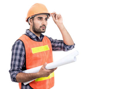 Portrait of construction worker isolated on white background