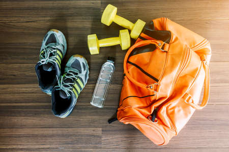 Sports bag with sports equipmentの写真素材