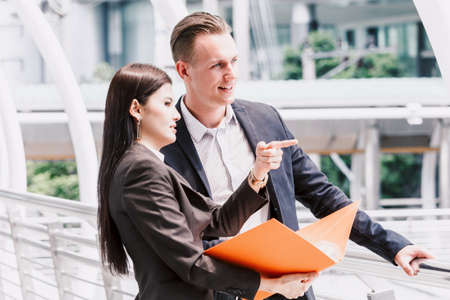 Image two business partners talking and working together.Business conceptの写真素材