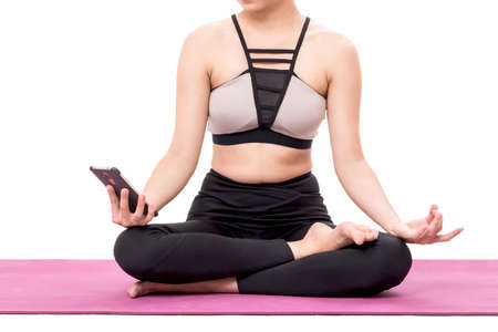 Woman practicing yoga isolated on white background