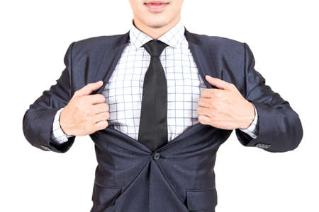 Businessman super hero isolated on white backgroundの写真素材