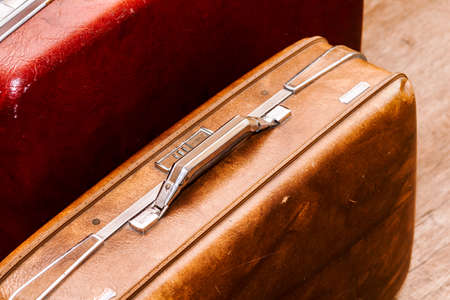 Vintage brown traveling luggage. Travel suitcases concept