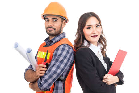 Team engineers working isolated on white backgroundの写真素材