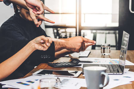 Group of casual business discussing and working with laptop computer.creative business people...