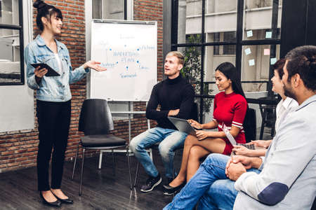 Group of casual business discussing and working.creative business people planning and brainstorm in modern workloft.Teamwork conceptの写真素材