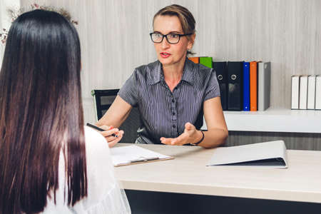 Businesswoman employee during job interview.Interview Job application concept