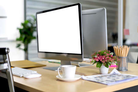 Business meeting and conference room with laptop and business document