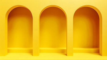 3D yellow architectural composition uses yellow tones in three-dimensional
 design to add warmth and energy. It enhances spatial depth, making spaces 
feel lively, inviting, and dyの素材