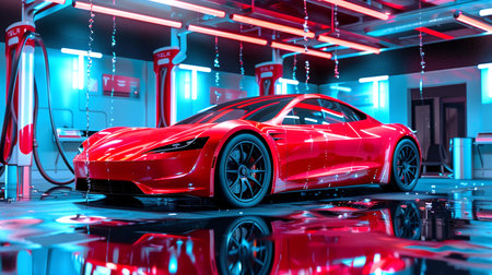 3D rendering of a brand-less generic concept car in a studio environmentの素材