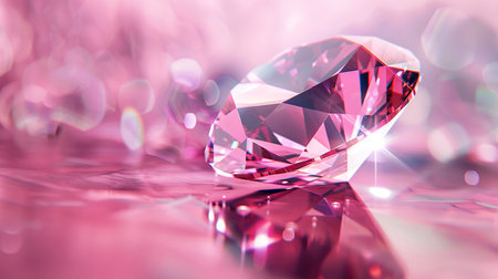 Brilliant diamond on pink bokeh background. 3d illustrationの素材