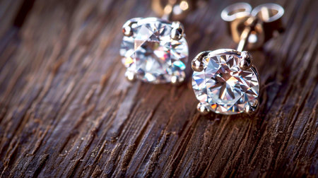 jewelry earrings on a dark wooden background close-upの素材