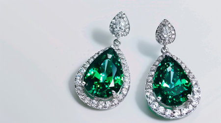 jewelry earrings with emeralds on a white backgroundの素材