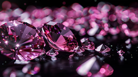 Gemstones on black background with bokeh effect. 3d renderingの素材