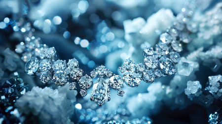 Macro of crystal crystals on blue background. Jewelry background.の素材
