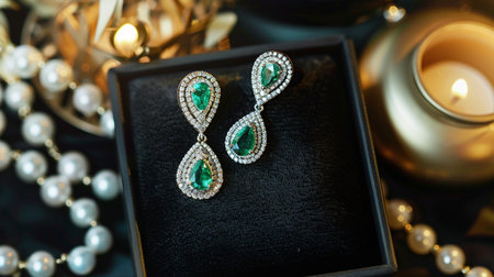 jewelry box with earrings on the background of precious stonesの素材