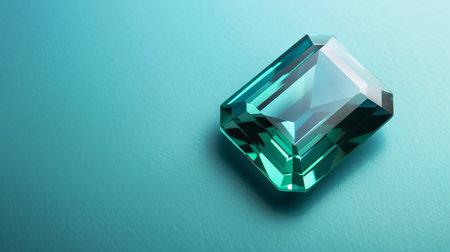 Green sapphire on blue background. 3d rendering. Computer digital drawing.の素材