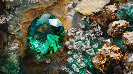 jewelry and luxury concept - close up of emerald gemstone on black backgroundの素材