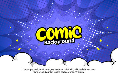 Pop art comic background with cloud and dot halftone. Cartoon Vector Illustration on blueのイラスト素材
