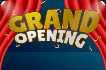 grand opening with confetti and red curtain copy space backgroundのイラスト素材