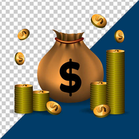 money bag with coins on 3d illustrationのイラスト素材