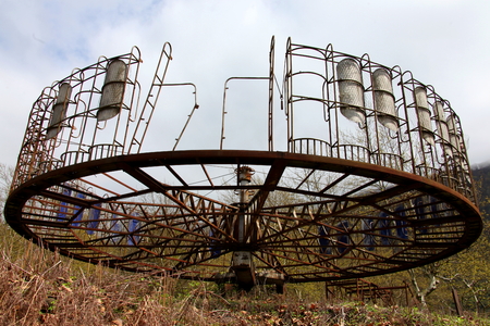 Abandoned broken carouselの写真素材