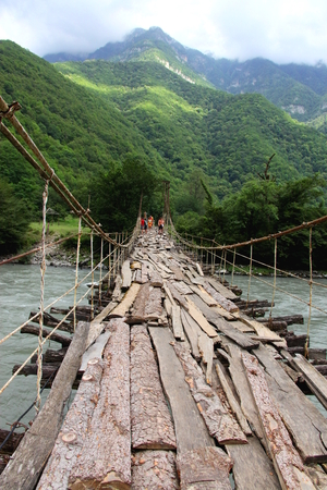 Mountain suspension bridgeの写真素材
