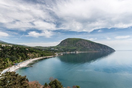 View of the bay and Bear Mountain. Children's camp Artek in Ukraine.の写真素材