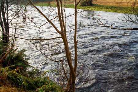 Ahot of a wild flowing river in Scotlandの写真素材