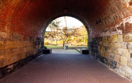 A shot of an old tunnel on the banks of the River Tay Scotlandの写真素材
