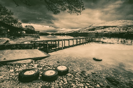 A View of Lochernhead in Scotland at nightの写真素材