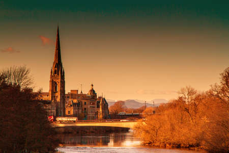A shot of a pretty church at sunset in Perth Scotlandの写真素材