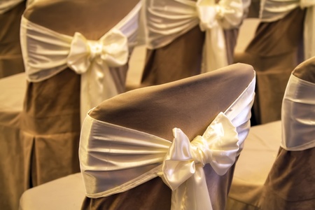 A shot of Wedding decoration on chairsの写真素材