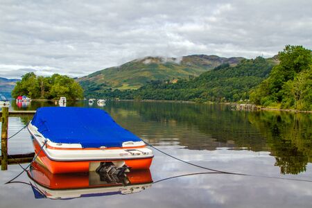 A shot of a Speedboat covered up at Dawnの写真素材