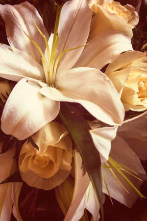 A shot of abrtract wedding flowers backgroundの写真素材