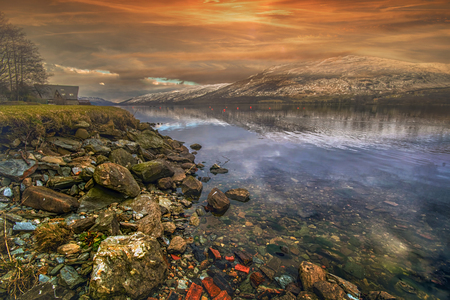 Still water at Lochernhead in Scotlandの写真素材