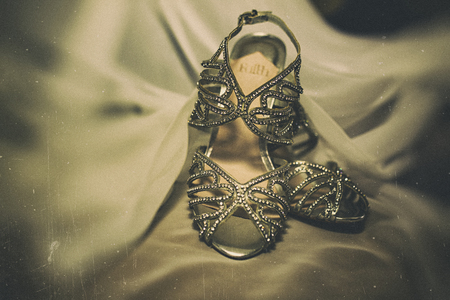 A shot of pretty wedding shoesの写真素材