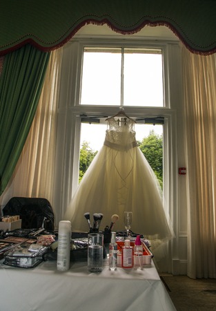 Stunning wedding hanging on windowの写真素材
