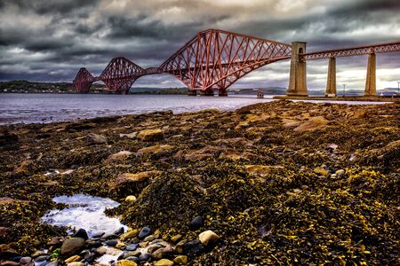 Dramatic view of the Forth Road Bridgeの写真素材