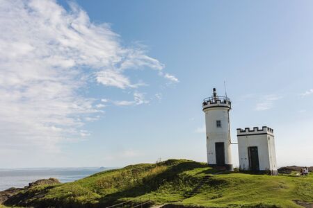Elie Lighthouse on a sunny day in Fife Scotlandの写真素材