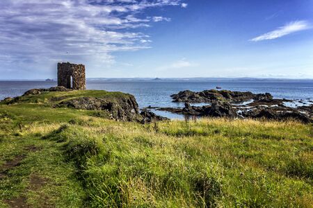 Dramatic rocky coastline in Elie, Fife, Scotlandの写真素材