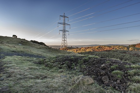 Shot of a Electricity pylons in Scottish Fieldの写真素材