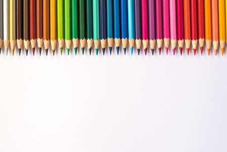 Color pencils on white background. Space for textの写真素材