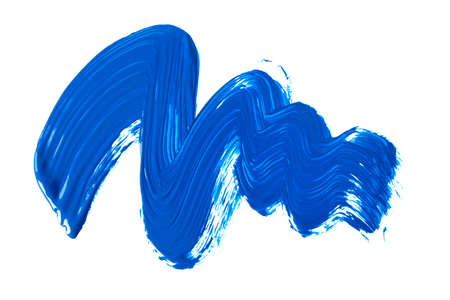 Blue stroke of the paint brush isolated on white backgroundの写真素材