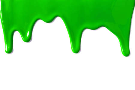 Blue paint leaking down white background. Close up.の写真素材
